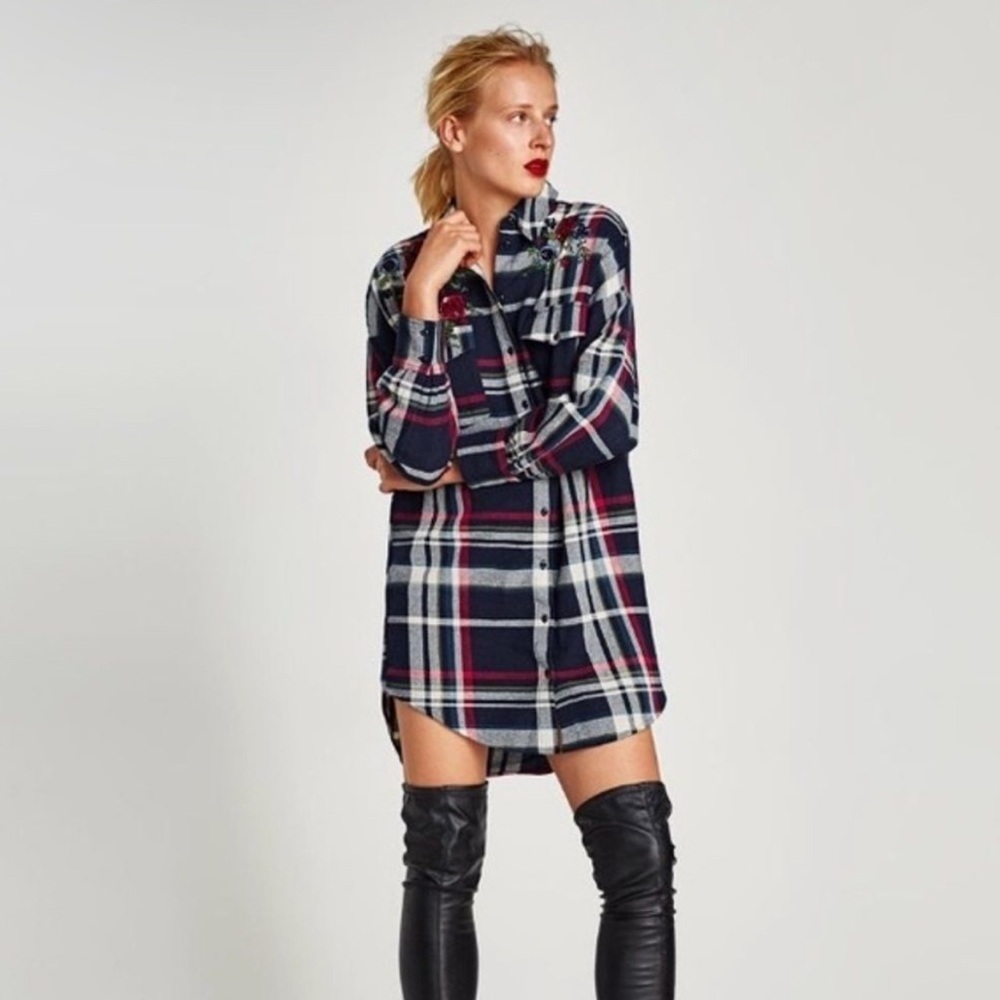 PLAID MINI SHIRTDRESS - Picture 1 of 9